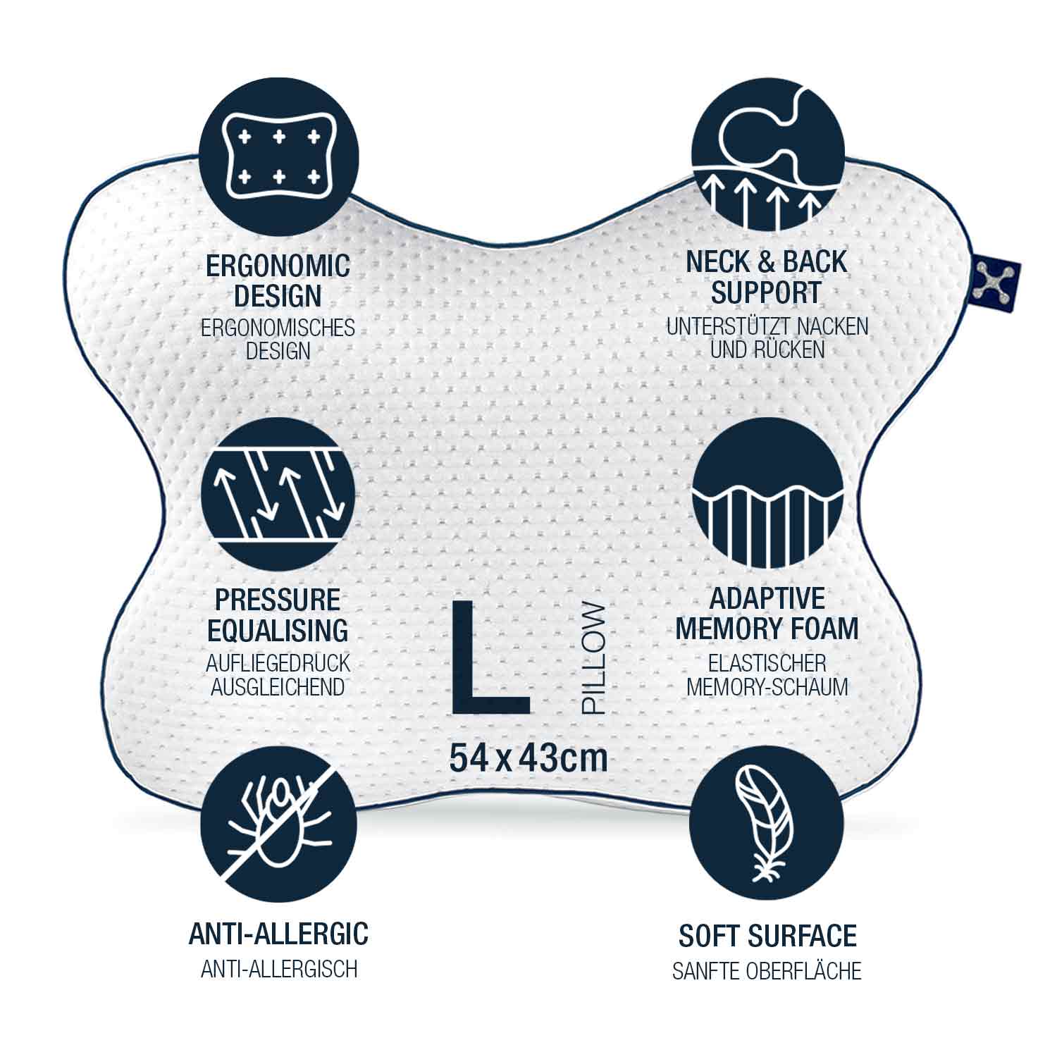 smart® Relieve Pillow, großes hohes Schmetterling Kissen aus atmungsaktivem Memory-Schaum zur Entlastung der Halswirbelsäule für Rückenschläfer und Seitenschläfer und weniger Verspannung im Schlaf.