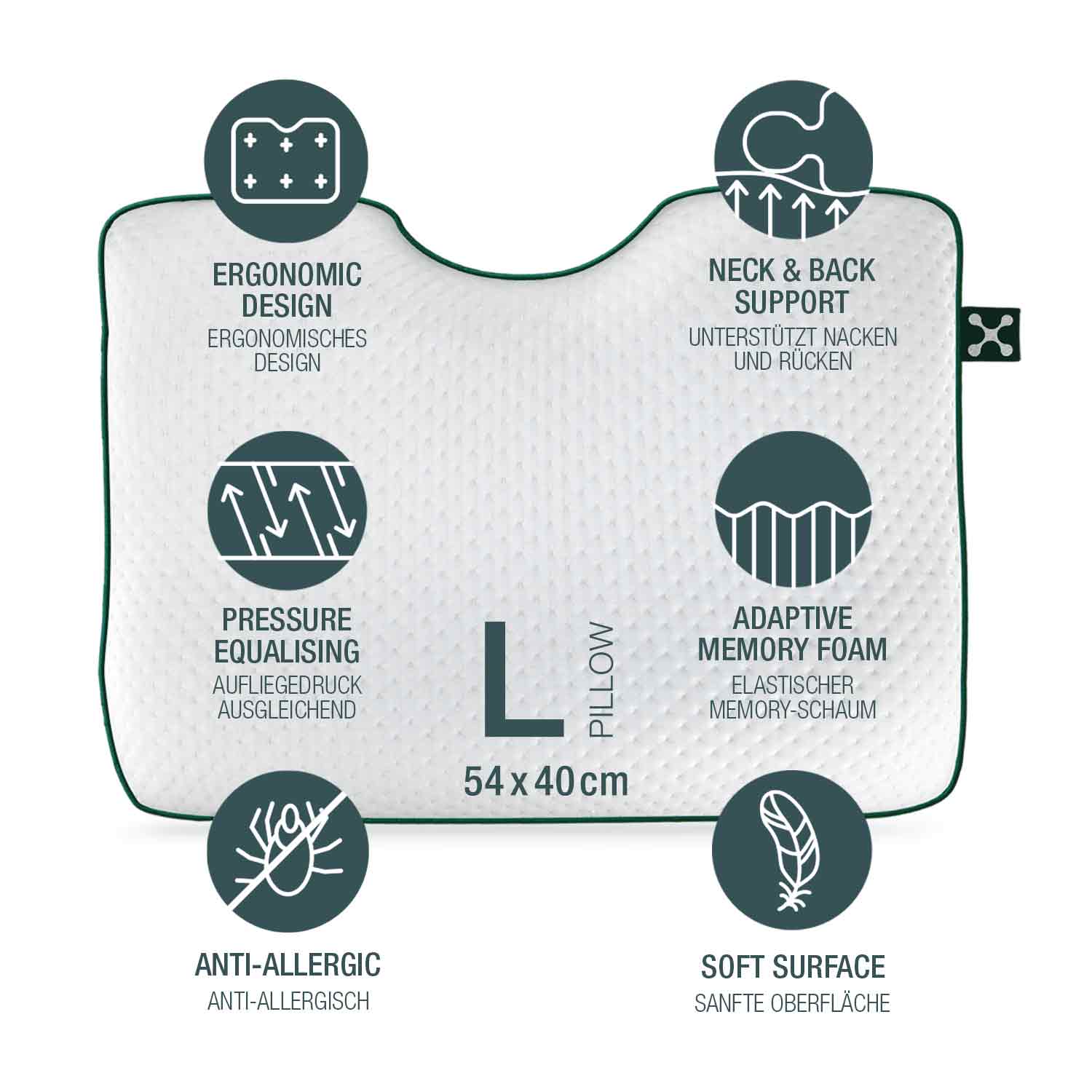 smart® Silence Pillow, großes ergonomisches Kissen für Rückenschläfer und Seitenschläfer aus atmungsaktivem Memory-Schaum für für freie Atemwege und gegen Schnarchen