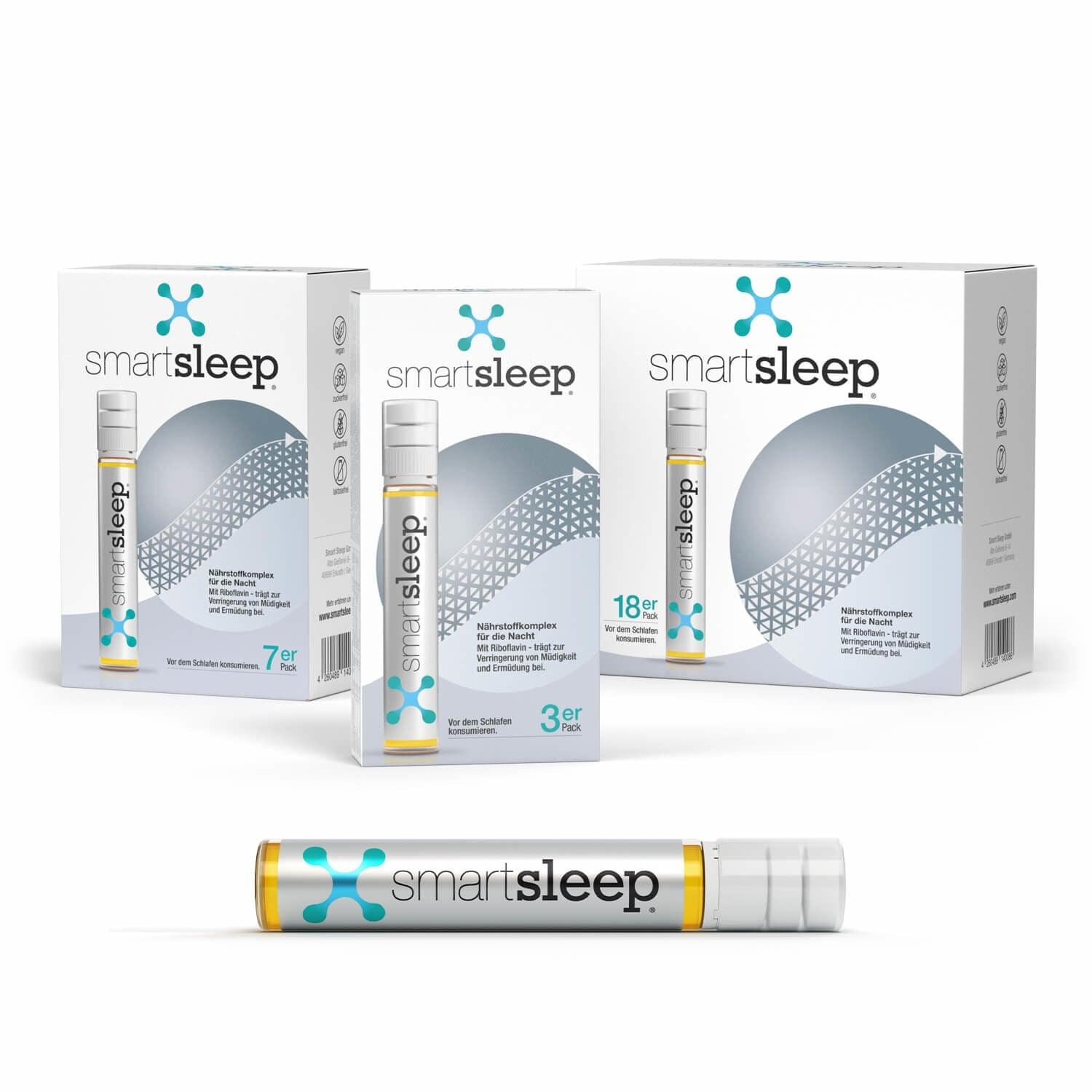 smartsleep® ORIGINAL, innovativer Nährstoff-Komplex aus der Schlafforschung, speziell für die Nacht entwickelt zur Unterstützung der Regeneration im Schlaf und zur Verringerung von Müdigkeit und Ermüdung am Tag. Wacher aufwachen trotz kurzen Schlafs. Bekannt aus Die Höhle der Löwen.