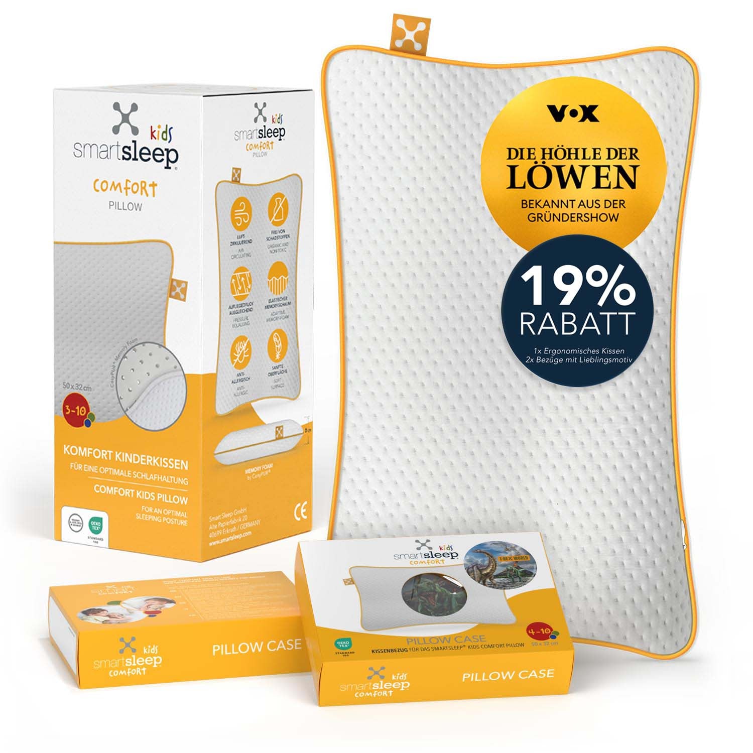 Kids Comfort Pillow Bundle – Ergonomisches Kinderkissen + 2 Bezüge