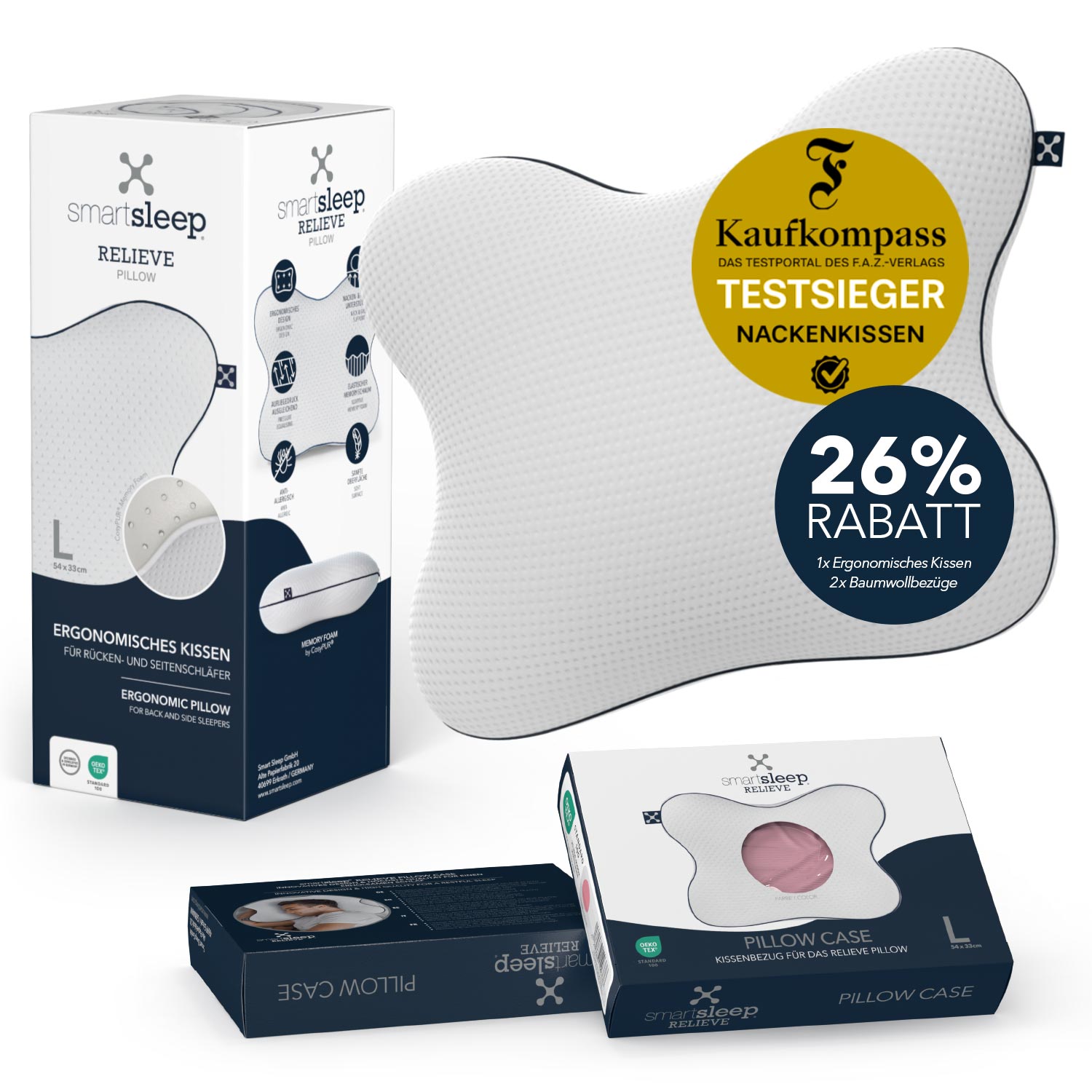 Relief <tc>Pillow Bundle</tc> – Ergonomic neck pillow + 2 covers