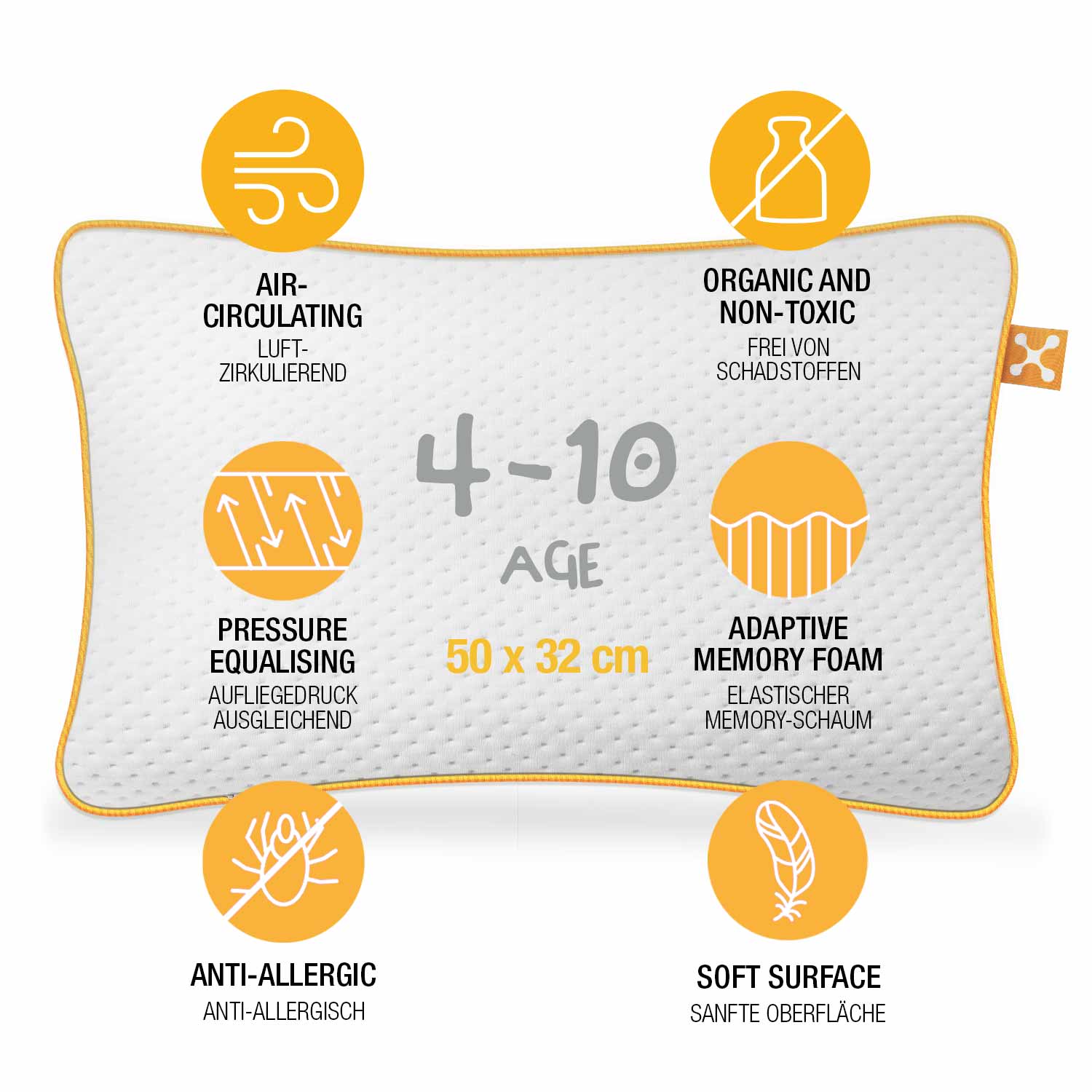 smart® Kids Comfort Pillow, gemütliches ergonomisches Kissen aus atmungsaktivem anti-allergischen Memory-Schaum für Kinder mit Stützfunktion für hohen Komfort und erholsamen Schlaf