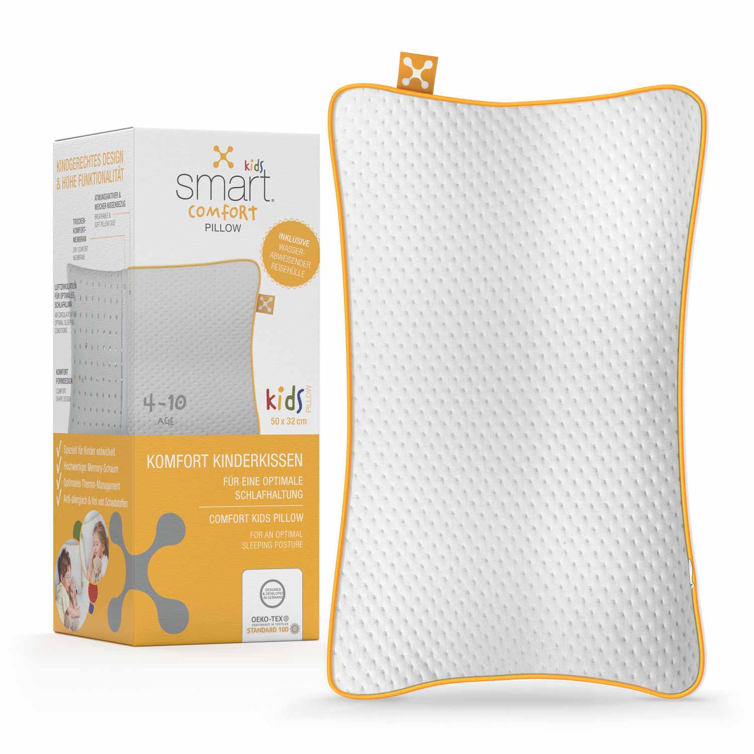 smart® Kids Comfort Pillow, gemütliches ergonomisches Kissen aus Memory-Schaum für Kinder mit Stützfunktion für hohen Komfort und erholsamen Schlaf  in der Entwicklung inklusive Reisehülle zum Mitnehmen
