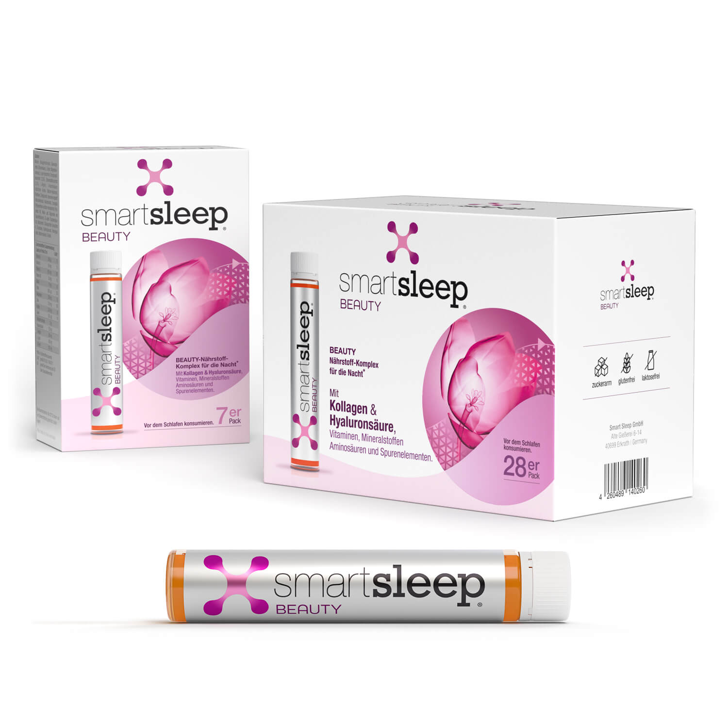 smartsleep® BEAUTY Collagen Hyaluron Complex mit Kollagen, Hyaluronsäure, Zink, Selen und Vitaminen unterstützt natürlich dabei Haut, Haare und Nägel zu stärken und ein gesundes, strahlendes Aussehen zu bewahren. Schön über Nacht mit dem Nährstoff-Komplex für den Schönheitsschlaf.